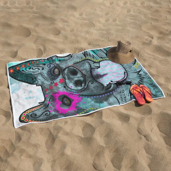 Badehandtuch Eddy – Popart-Hundemotiv, 75x165 cm, 100 % Polyester, weich & schnelltrocknend